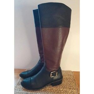 Vince Camuto Leisha Black Brown Leather Zip Knee High Riding Boots Size 7M